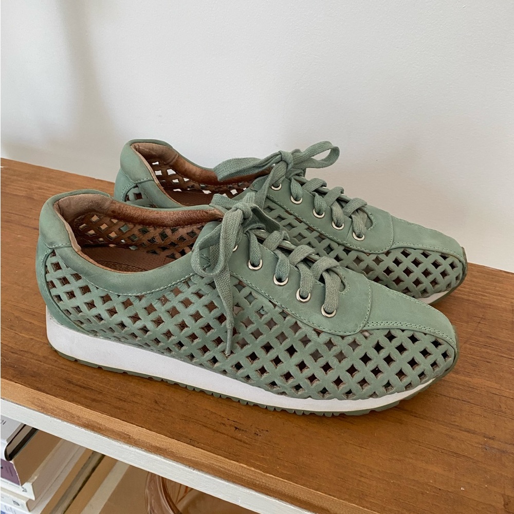 Jeffrey Campbell green leather sneakers